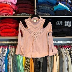 American Rag pink cold shoulder mock neck embroidered top size XS